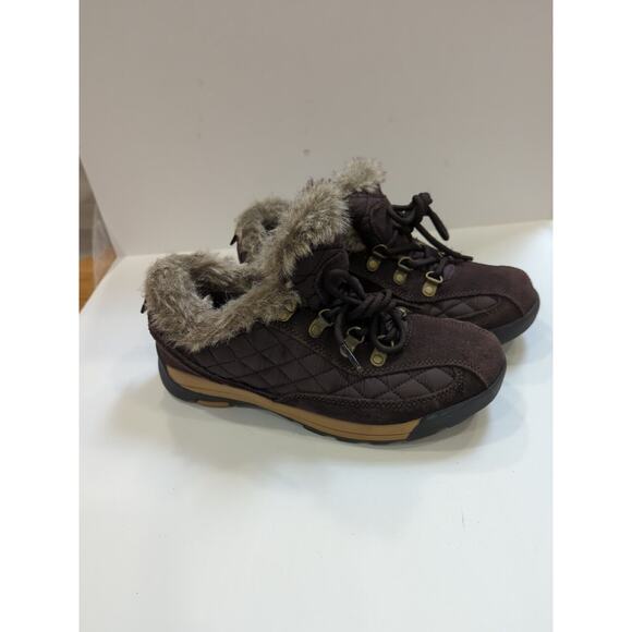 Lands End Womens 420475 Powder Belle Suede Shoe Faux Fur Lace Up Brown 7.5 - Picture 1 of 9